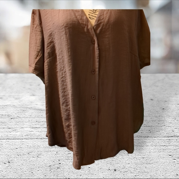 NWT EMERY ROSE short sleeve v-neck button down blouse top shirt SIZE 2X - Picture 12 of 16